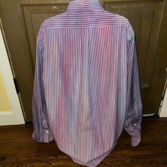 Stafford Custom Tie Dye Colorful Stripe Long Sleeve Button Up Shirt Size 16.5 - Picture 3 of 8